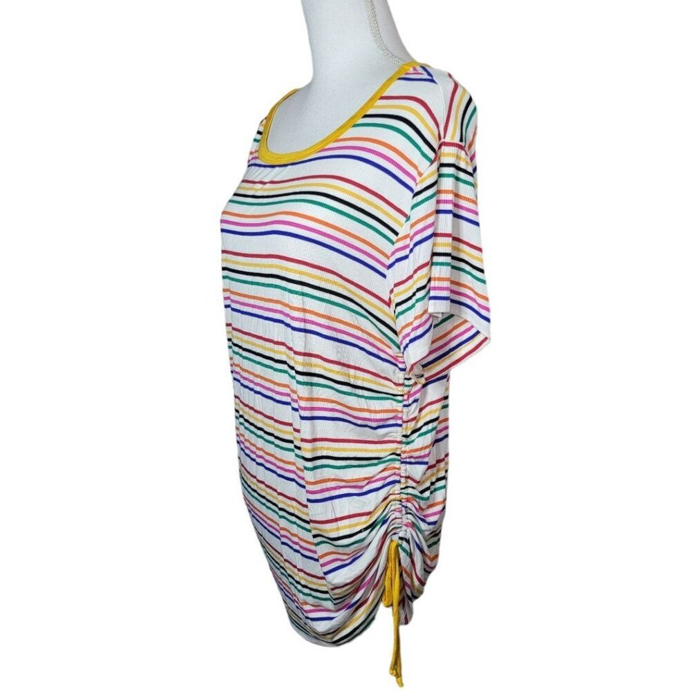 Fantastic Fawn Cinch Tie Side Blouse Shirt Color Horizontal Stripe Women Medium
